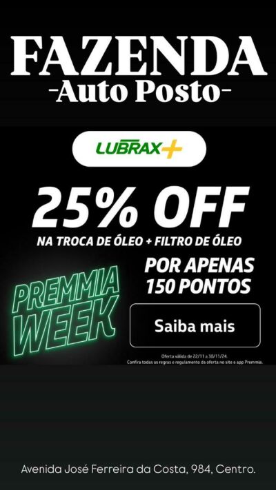 Imagem da notícia Sextou com economia! Black Friday no Auto Posto Fazenda tem combustíveis com R$ 0,20 de desconto e troca de óleo imperdível